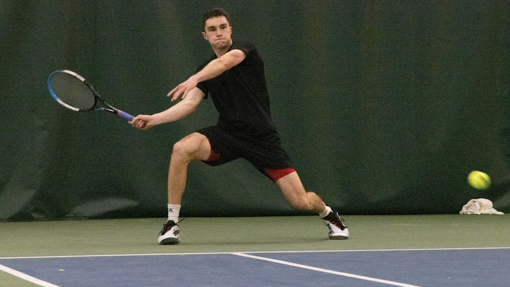 Indiana junior Jagger Saylor wins his singles match against the University of Southern Indiana on Feb. 12, 2023, at the IU Tennis Center. On Friday, Indiana takes on No. 24 Northwestern.