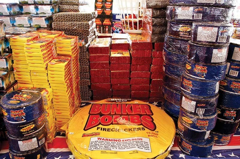 Some fireworks come in large sizes and require more attention due to longer flare times, like the ones available on Third Street in Eastland Plaza.