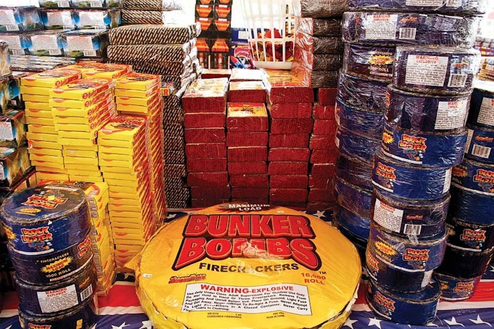 Some fireworks come in large sizes and require more attention due to longer flare times, like the ones available on Third Street in Eastland Plaza.