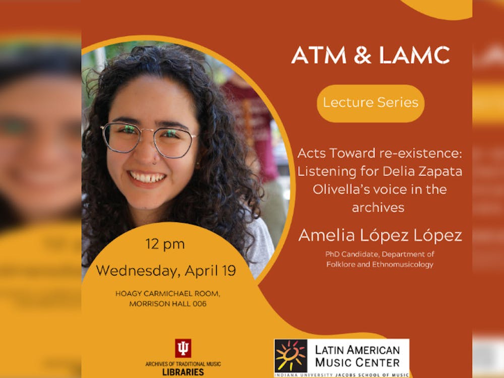 The flyer for Amelia López López&#x27;s lecture on Afro-Colombian scholar Delia Zapata Olivella is pictured. IU&#x27;s Archives of Traditional Music and Latin American Music Center will host the event at noon on April 19 in Morrison Hall.