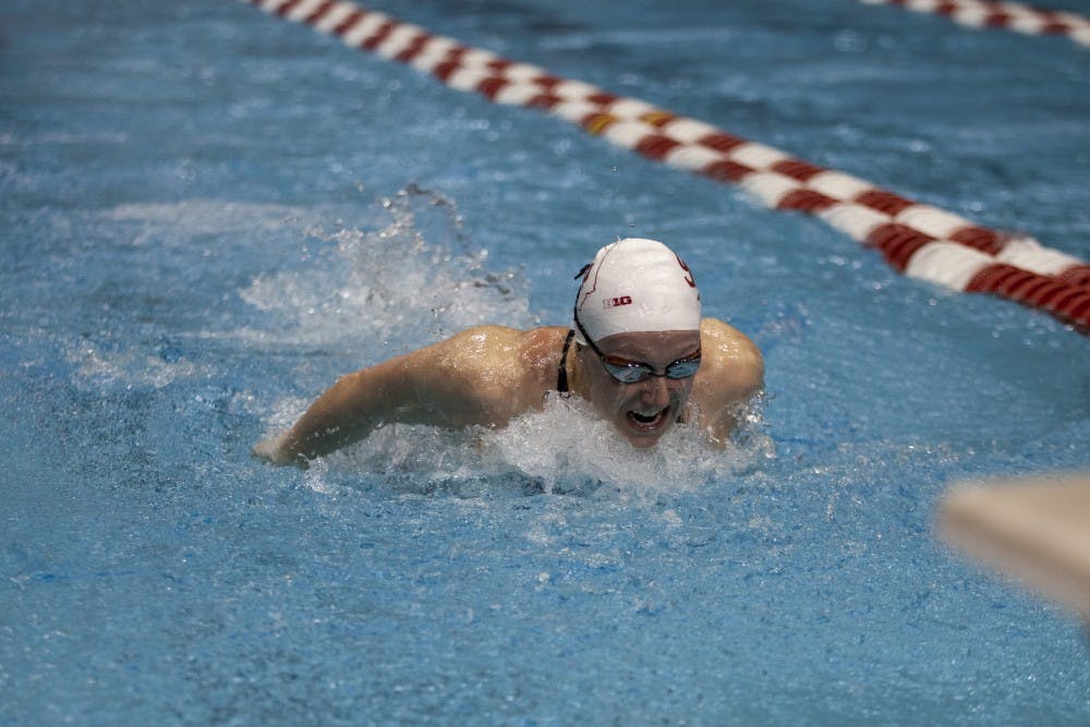 <p>Senior Bailey Andison swims in the 400 individual medley final for the Big Ten Championships on Feb. 22 in the Counsilman Billingsley Aquatic Center. Andison placed first in her heat.&nbsp;</p>