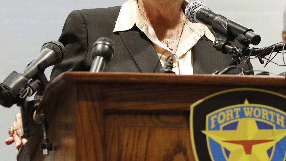 Fort Worth Mayor Betsy Price talks Oct. 14 during the Fort Worth Police Department&#x27;s press conference about the officer-involved shooting of Atatiana Jefferson at the Bob Bolen Public Safety Complex in Fort Worth, Texas.