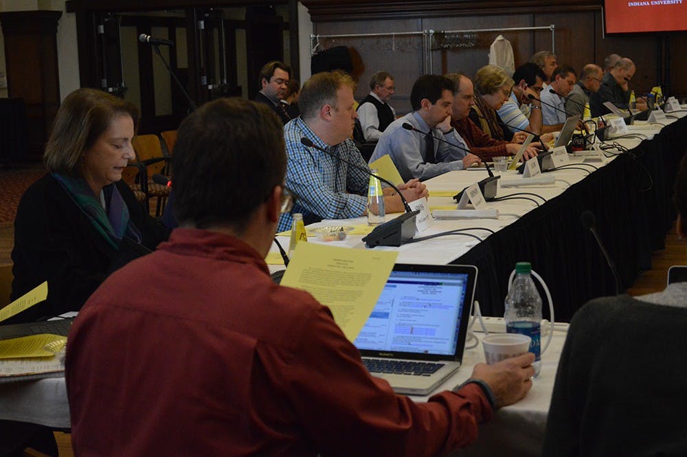 Members of the Bloomington Faculty Council discuss the racial tensions on IU's campus during their meeting Tuesday afternoon in President's Hall.