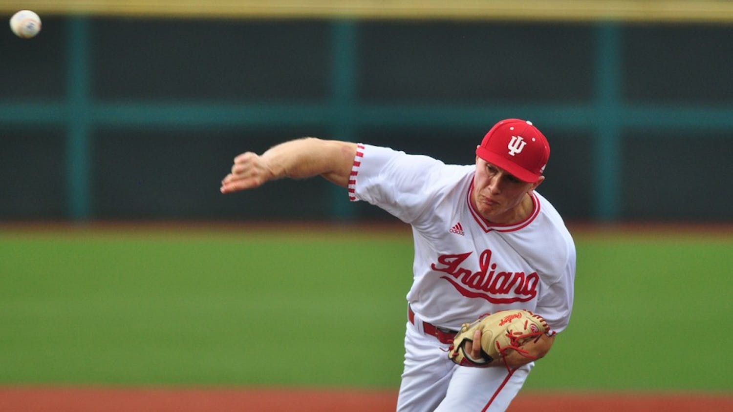 Sophomore pitcher Jonathan Stiever pitches against Minnesota at Bart Kaufman Field on Friday. IU lost 11-0.