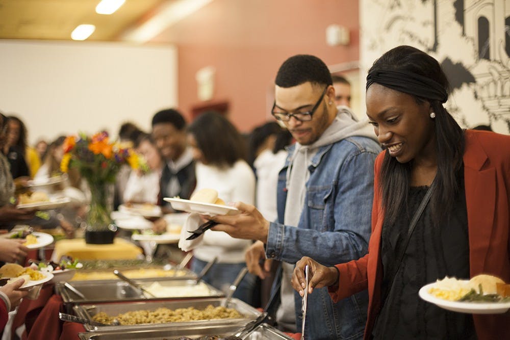 Ariel Hicks fills her plate full of the traditional Thanksgiving meal. This event, put on by the Omega Psi Phi Fraternity Inc. and Theta Nu Xi Multicultural Sorority Inc. was the second annual International Thanksgiving Dinner.