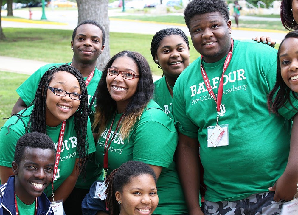 IU Balfour Scholars Pre-College Academy students pose for a picture.  The group hosts a program where high-school students can learn the what college is likeprior to actually attending.