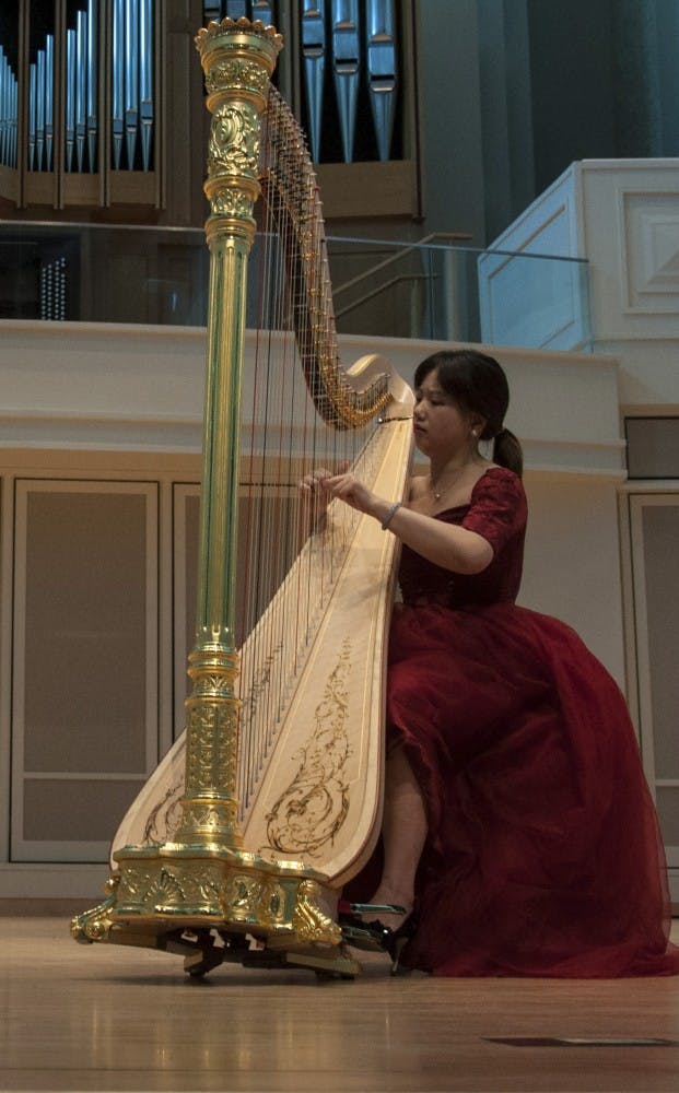 Yuying Chen, the 2015 First Prize Winner of the 19th Israel International Harp Contest, performs duringthe 10th USA International Harp Competition on Sunday afternoon at Indiana University Jacobs School of Music. 