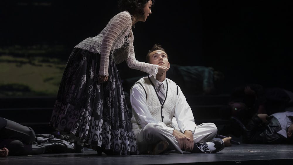 Ethan Upchurch, who plays Masetto, and Jimin Jeong, who plays Zerlina, perform in the Jacobs School of Music Opera and Ballet Theater’s production of “Don Giovanni” on Sept. 13, 2022, in the Musical Arts Center. The music school will present this opera with two different casts Sept. 16-17 and 23-24 at the Musical Arts Center.