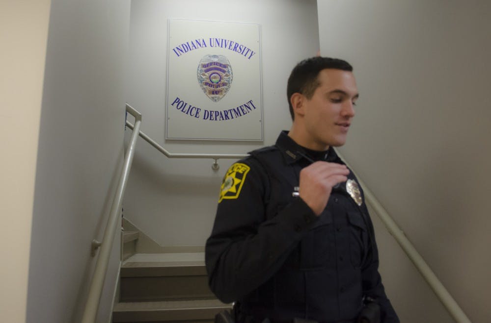 Officer Conner Dunn leaves the IUPD police station. Dunn patrols different neighborhoods of IU's campus making sure students get home safely and dealing with disorderly students. Most night he won't have to issue an arrest or citation, and Dunn says he tries to deal with a problem as a person first before using his authority as an officer. "Not all of these people need to be involved in the court system to learn a lesson," he said.