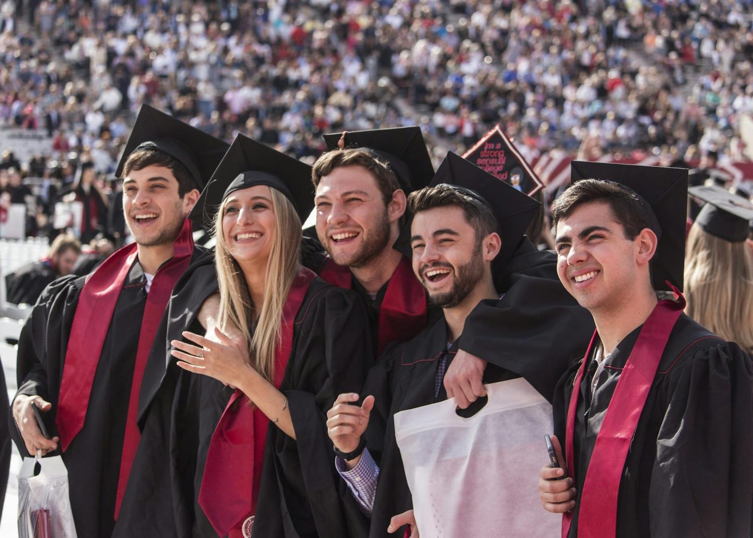 Members of the graduating class of 2018 pose for a group picture before the start of the undergraduate commencement May 5, 2018, in Memorial Stadium. IU announced Tuesday the winter 2020 commencement ceremony will be conducted virtually, but spring 2021 is planned to happen inperson at Memorial Stadium.