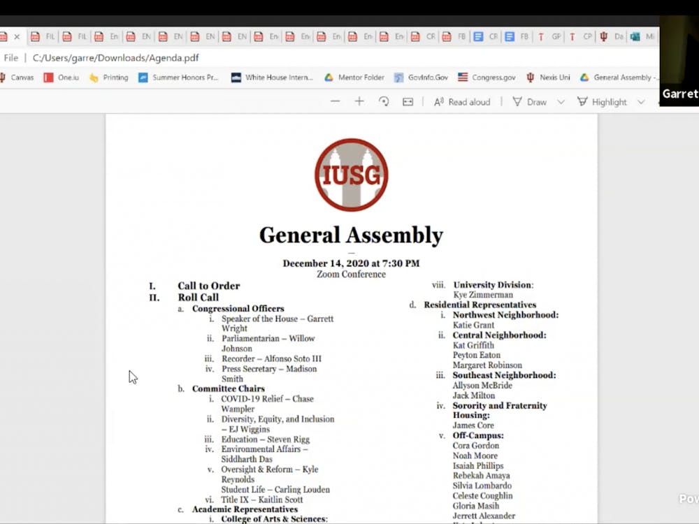 A screenshot from the Nov. 15 IU Student Government meeting. After debate at the last meeting of the semester, IUSG Congress approved a constitutional measure to add a minimum of 31 seats in the body of Congress for different multicultural groups. 