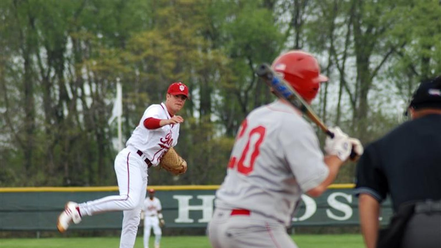 Redshirt sophomore Matt Carr pitches to Miami of Ohio's Eric Darlage during the first inning of the Hoosiers' 9-6 loss to the RedHawks on Tuesday afternoon at Sembower Field. Carr walked two runs home during a four-run fifth inning for the RedHawks, which upped the score to 6-2.