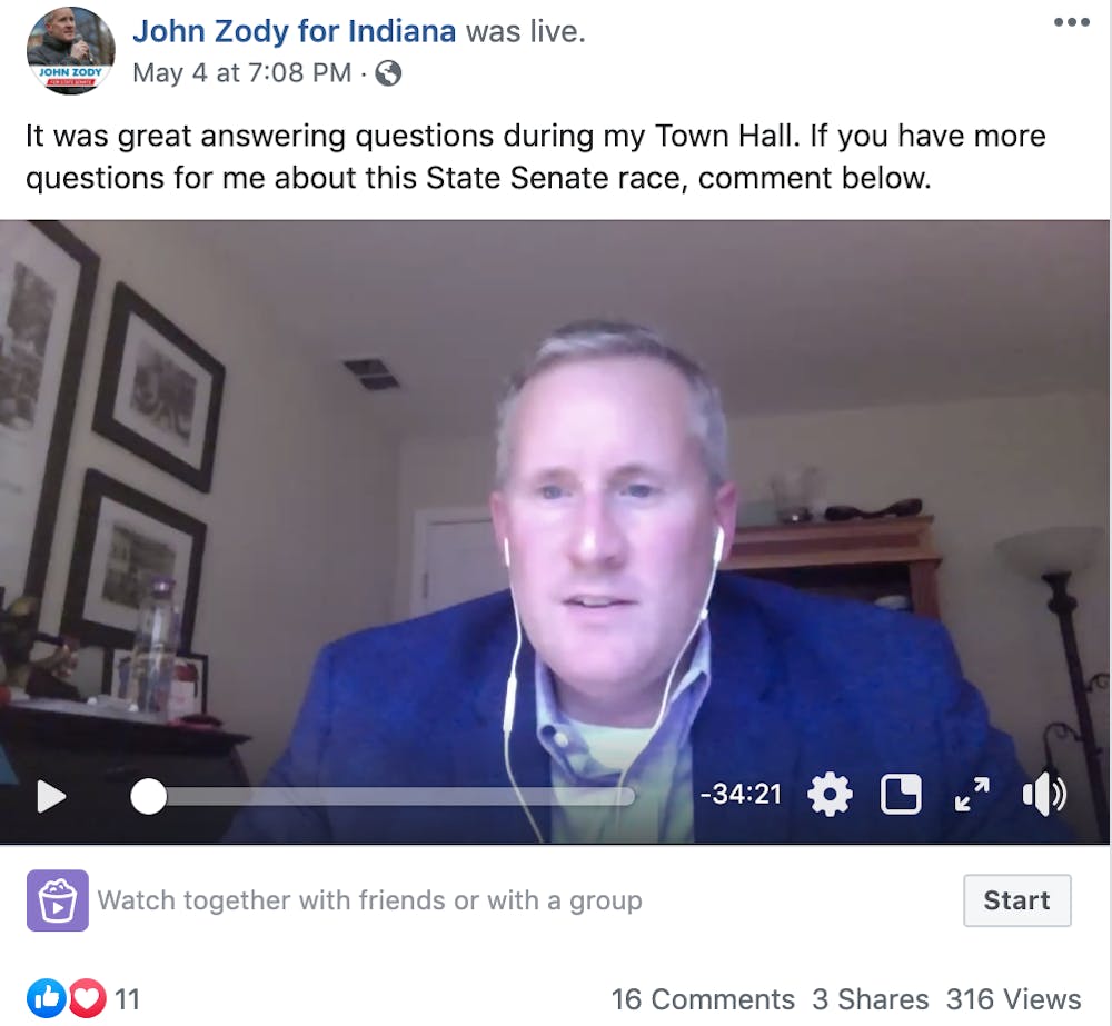 <p>John Zody is campaigning to be an Indiana state senator. Candidates are finding new ways to continue their campaigns online.</p>
