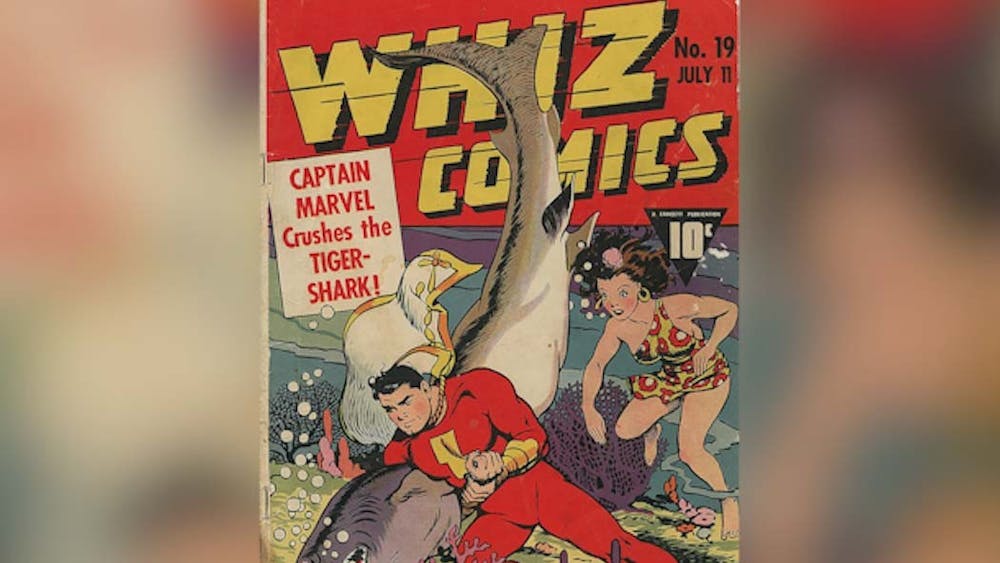 A vintage comic poster found in the Fine Arts ﻿Building at IU. The poster is one of many that will be on display for &quot;The Deep End: Golden Age Comic Books&quot; event that will be held Jan. 13, 2023, at Grunwald Gallery. 