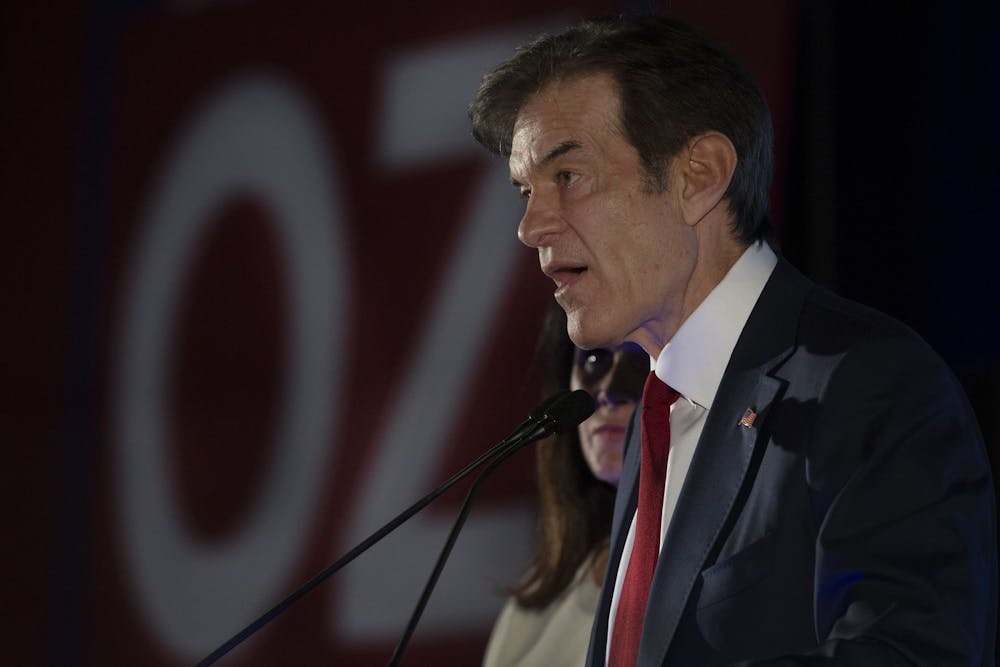 <p>Dr. Mehmet Oz talks to his supporters during an election night watch party May 17, 2022, in Newtown, Pennsylvania.</p>