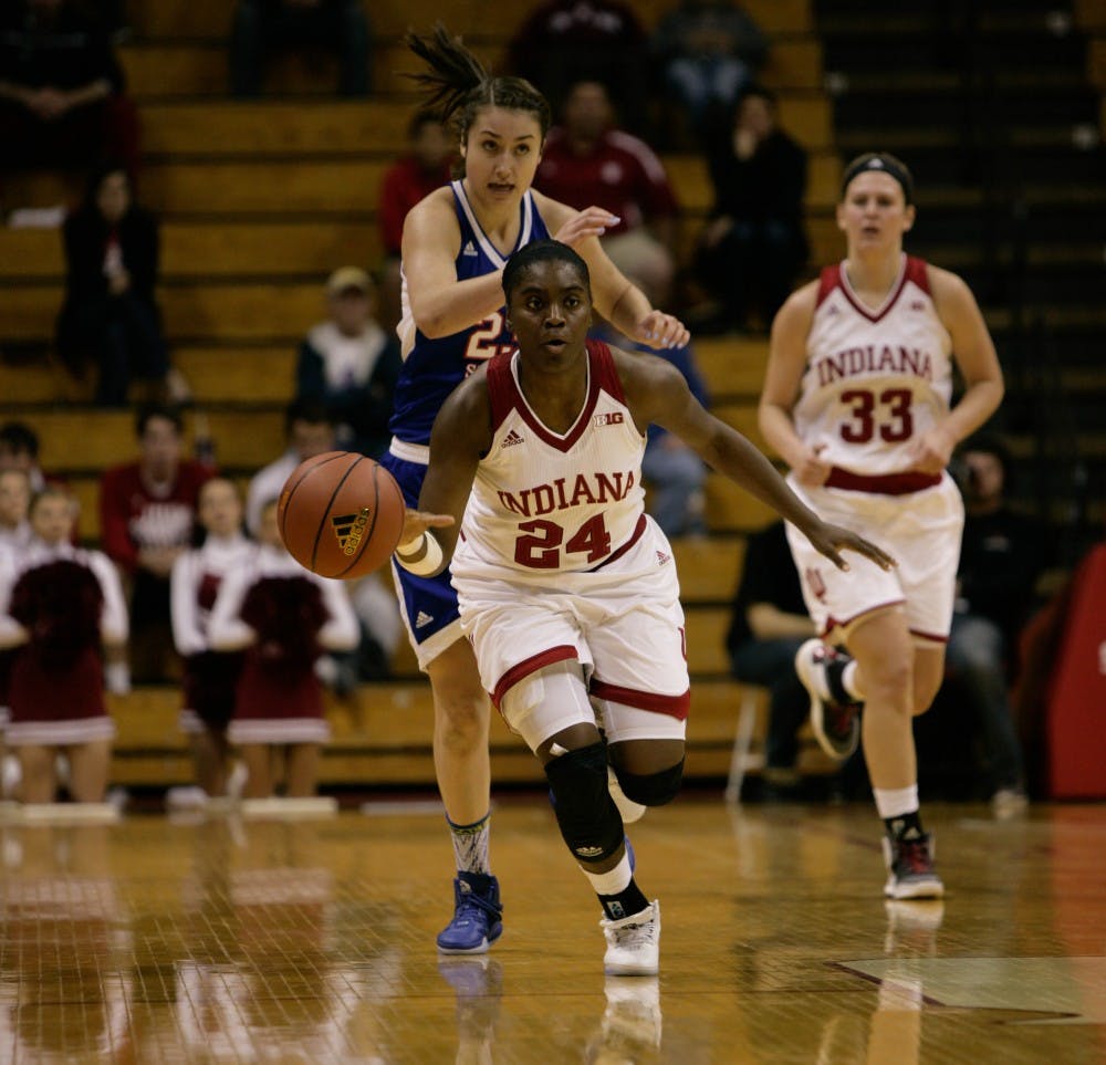 Junior guard Tyshee Towner runs the ball down the court against Tennessee State. IU went on to beat Tennessee State 88-56&nbsp;on Friday.