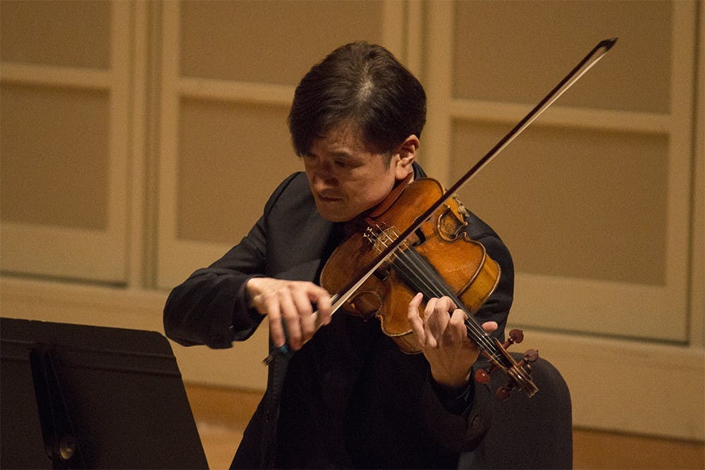 Manabu Suzuki, soloist and chamber musician, plays viola as part of the Chamber Music Recital on Monday in Auer Hall. The concert showcased two pieces by Johannes Brahms, Piano Quartet No. 3 in C Minor, Op. 60 and String Quintet in G Major, Op. 111.