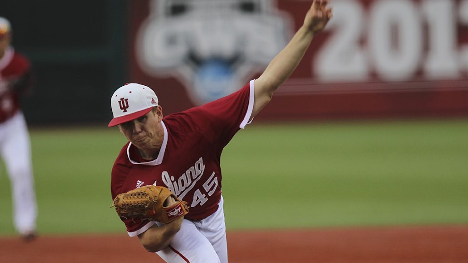 Senior left-handed pitcher Caleb Baragar pitches during the third inning of play against Northwestern on Friday night. Baragar pitched 92 times over five innings with seven strikeouts.
