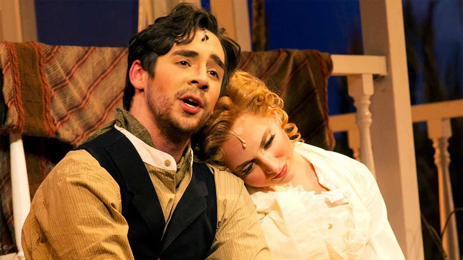 Robert Gerold, left and Olivia Yokers, the leading man and lady, share a scene during a dress rehearsalof the musical "Oklahoma" on Tuesday at the Musical Arts Center.
