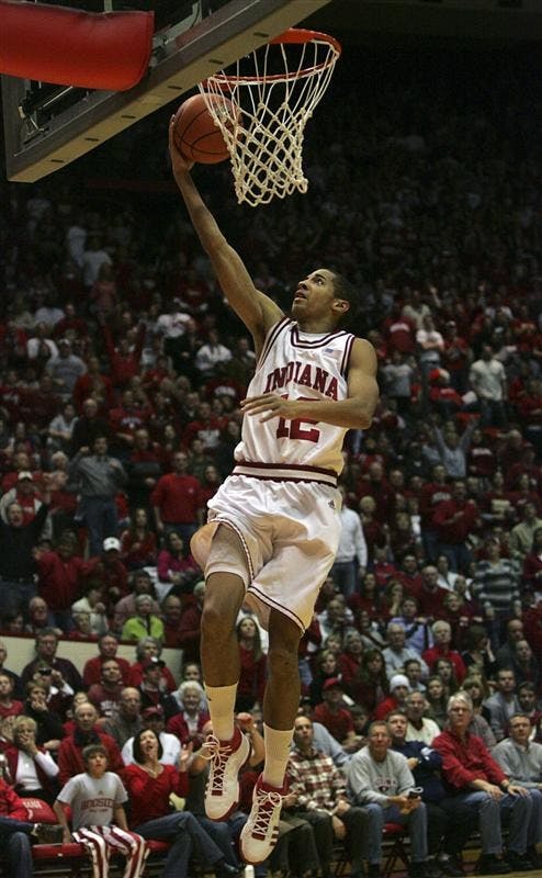 Freshman guard Verdell Jones III goes for a lay up during Saturday evening in Assembly Hall. The Hoosiers lost to Penn State 65-55.