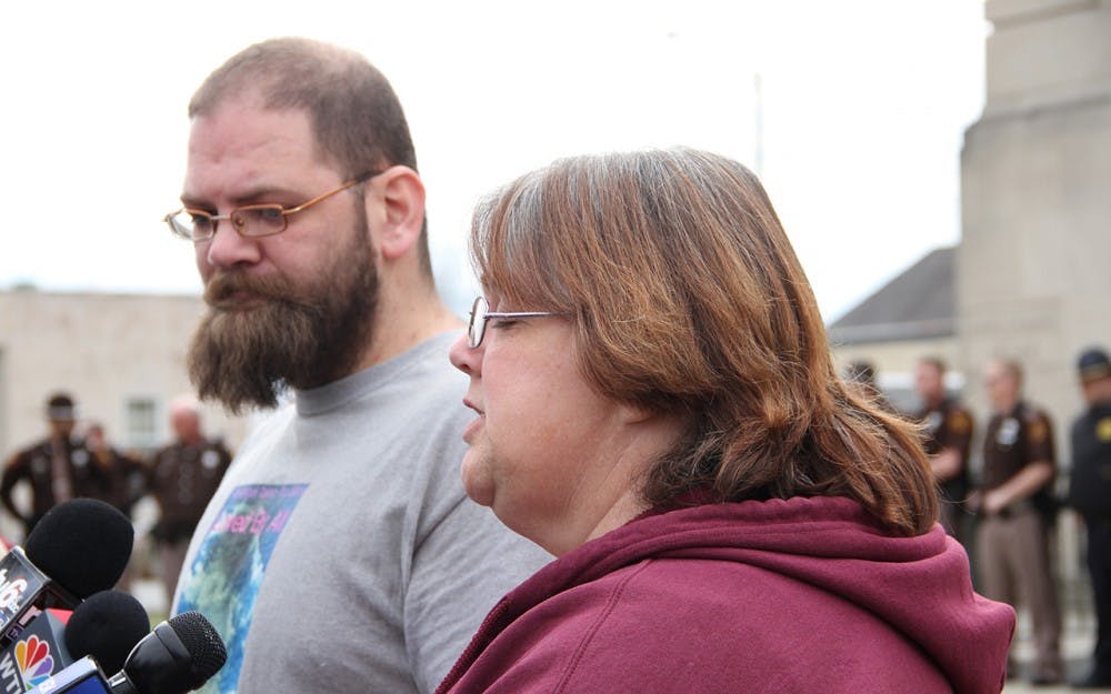 Justin Ammerman and Tamara Morgan, Shaylyn&nbsp;Ammerman's&nbsp;father and&nbsp;grandmother, face television reporters after Kyle Parker's sentencing&nbsp;for the kidnapping and brutal murder of the 15-month-old last spring. "We'll never know why he did it," Morgan said. "I doubt he even knows."