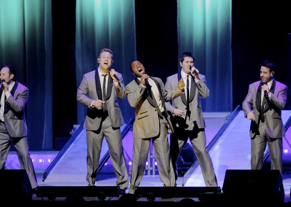 <p>Straight No Chaser performs at the IU Auditorium in 2012. Straight No Chaser is a professional a cappella group consisting of 10 IU alumni, and the group will return to the IU Auditorium during the next academic year.</p>