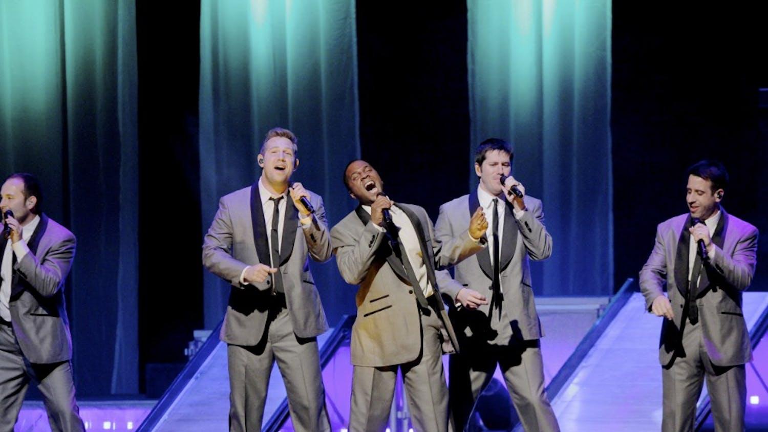 Straight No Chaser performs at the IU Auditorium in 2012. Straight No Chaser is a professional a cappella group consisting of 10 IU alumni, and the group will return to the IU Auditorium during the next academic year.