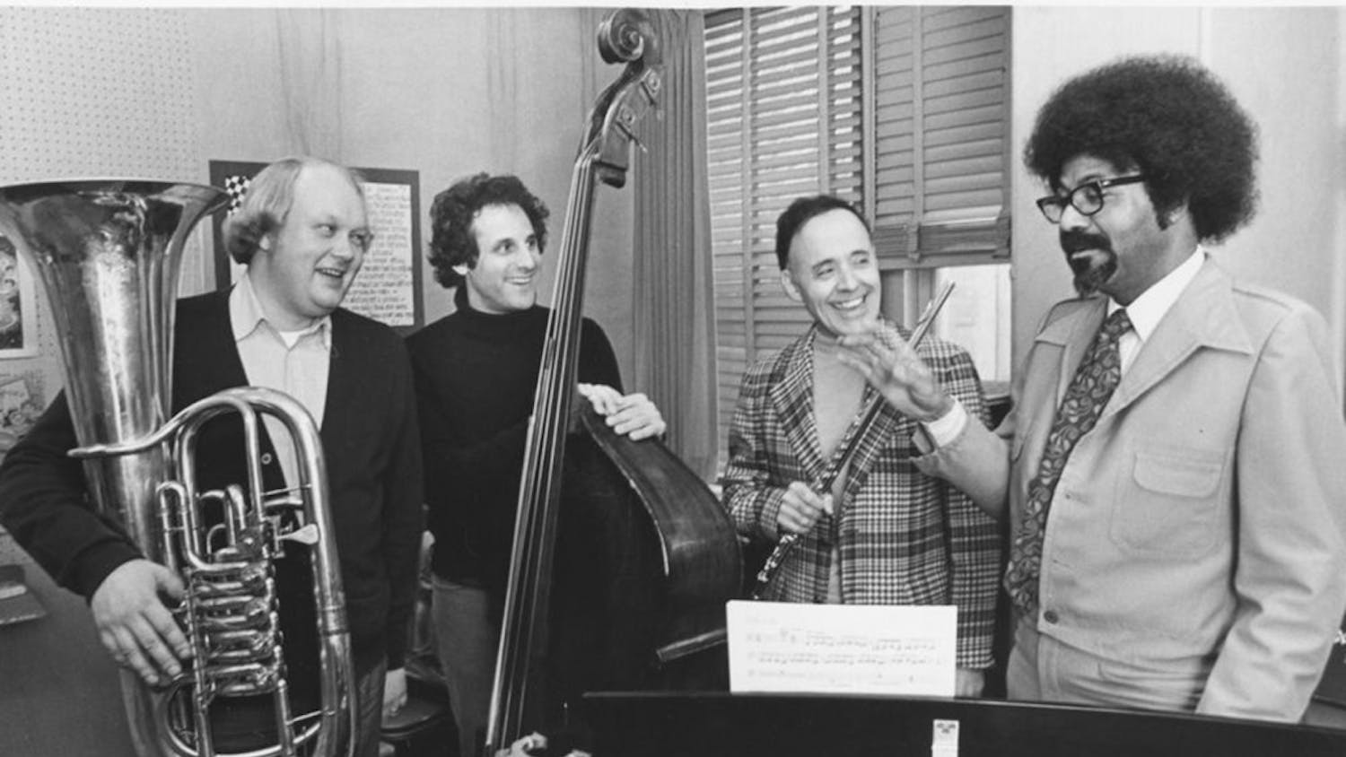 An IU News Bureau release dated March 5, 1980, accompanies this image. It reads, in part: "....they prepare for a concert featuring the bass at 8:30 p.m.Monday, March 10, in the Indiana University Bloomington Recital Hall..."