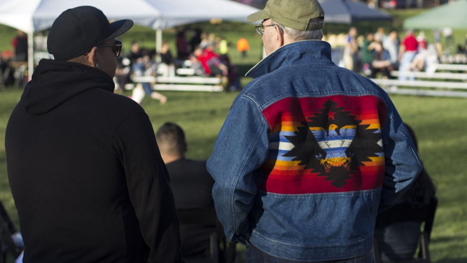 The public gathered in Dunn Meadow all day long Saturday at the First Nations Traditional Powwow.