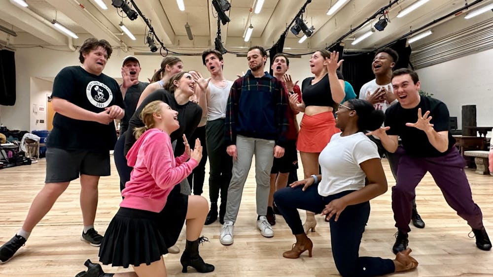 Actors rehearse a dance number for IU Theatre&#x27;s upcoming production of &quot;Something Rotten!&quot; The musical will premiere at 7:30 p.m. on Friday, April 14, 2023, at the Ruth N. Halls Theatre. 