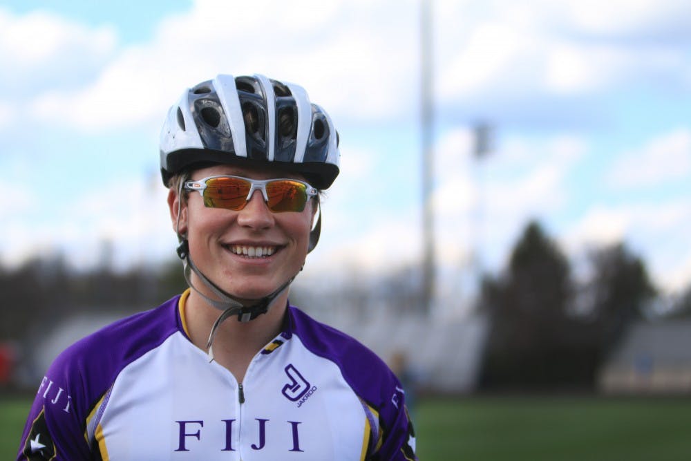 <p>Sophomore Matt Cooper rides for FIJI cycling for the men&#x27;s Little 500. Cooper was diagnosed with Leukemia in February 2016, and he became an outpatient in August of the same year. </p>