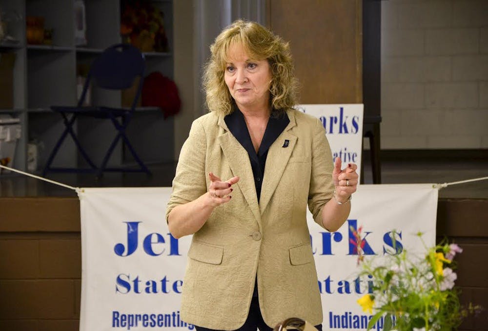 Indiana Superintendent of Public Instruction Glenda Ritz speaks Monday at the Monroe County Fairgrounds.