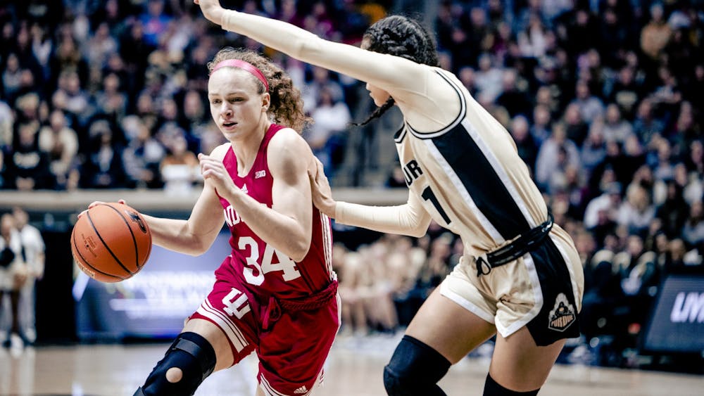 Senior guard Grace Berger drives to the basket Feb. 5, 2023 at Mackey Arena in Lafayette, Indiana. Indiana was ranked second in the AP Top 25 on Monday afternoon.