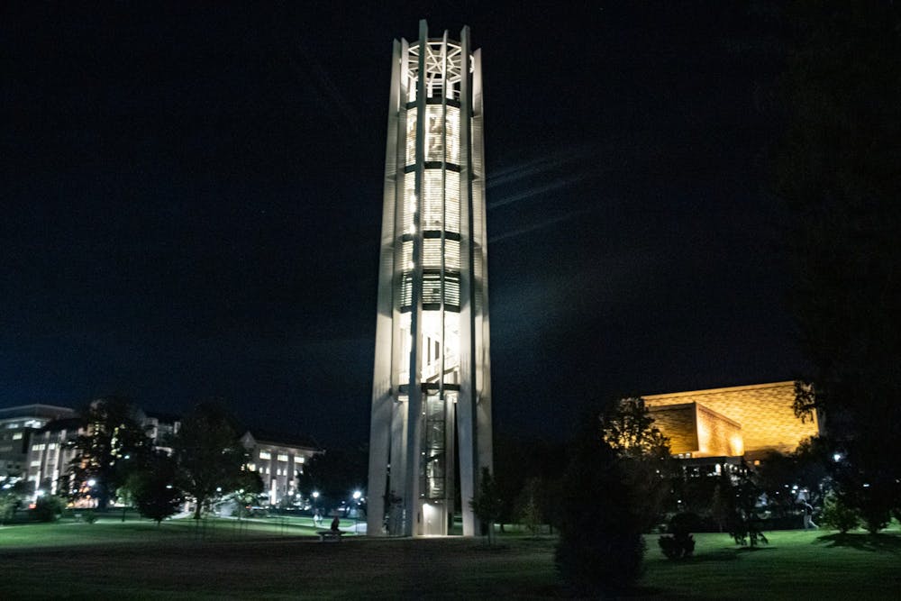 <p>The Metz Carillon stands at the center of the Jesse H. and Beulah Chanley Cox Arboretum on Oct. 12, 2021. It is important to be aware of your surroundings and safety resources to help avoid potentially dangerous situations.</p>