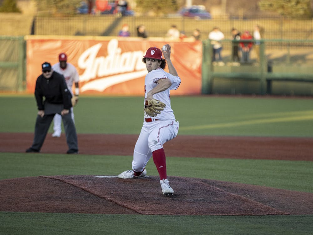 Senior Braydon Tucker winds up to throw a pitch against Miami University on March 1, 2022, at Bart Kaufman Field. IU defeated Maryland 6-4 on Saturday in 11 innings.