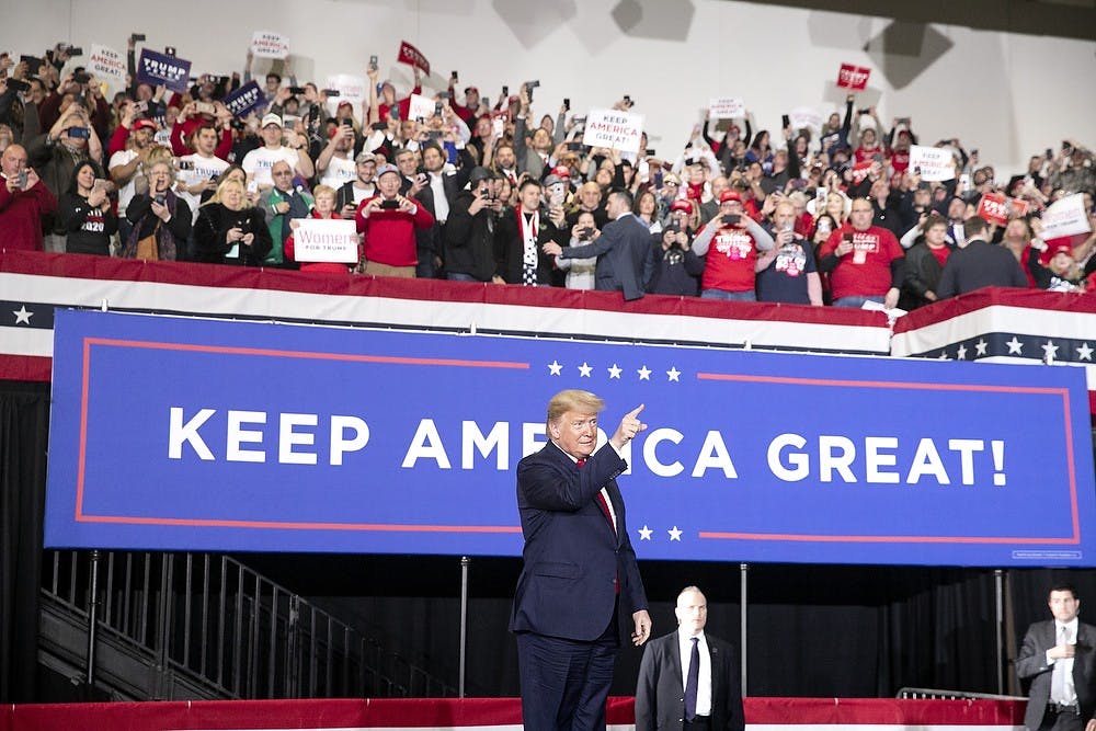 <p>President Donald Trump leads a rally Jan. 28 at the Wildwood Convention Center in Wildwood, New Jersey.</p>