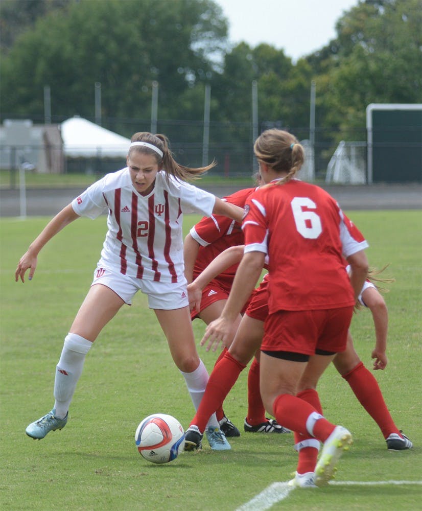 Senior midfielder Jessie Bujouves plays against SIUE Cougars at Bill Armstrong stadium on Sunday. IU tied the game with SIUE Cougars, 0-0.  