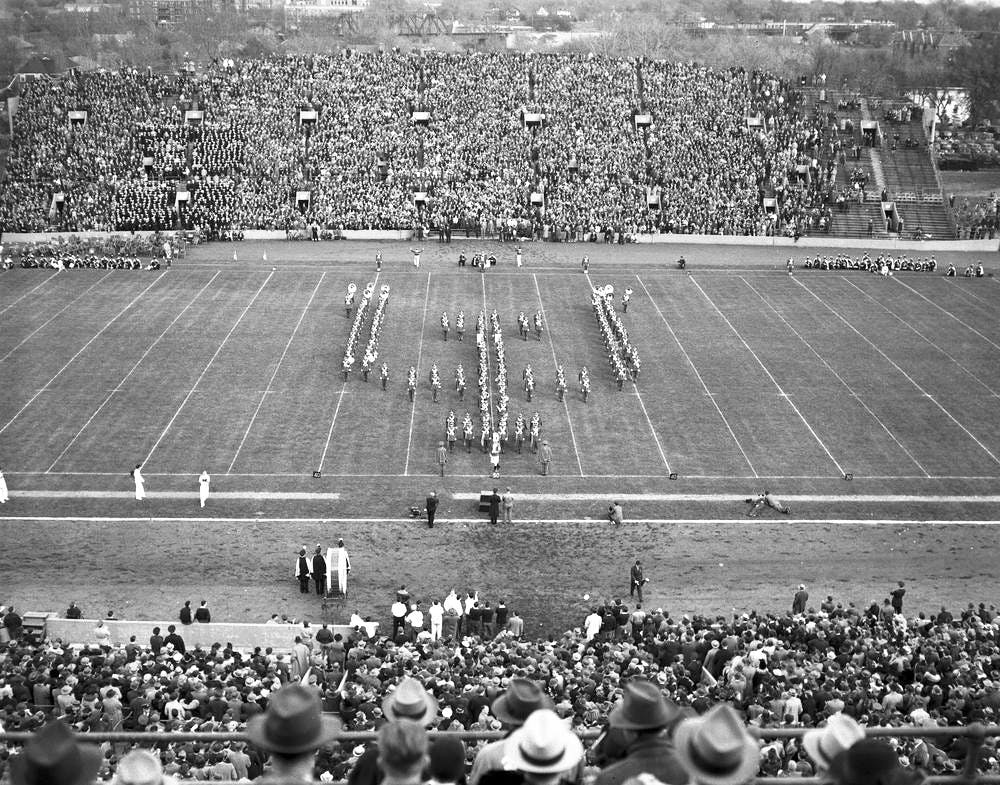 The Marching Hundred in formation in 1940.