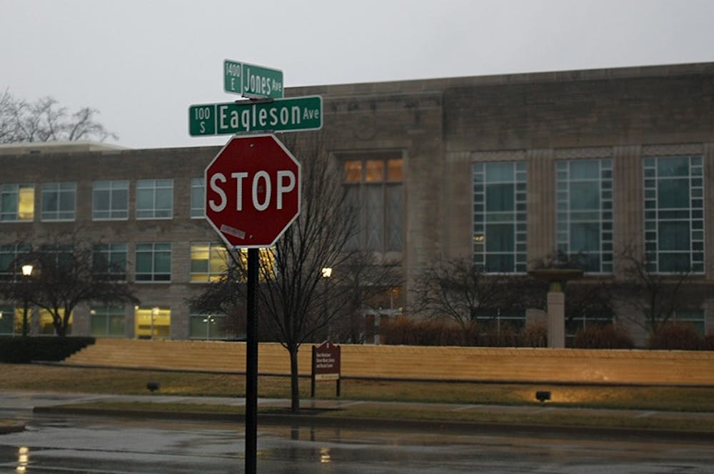 <p>The new Eagleson Avenue  road sign is displayed on Feb. 2, 2022, near Read Hall. Jordan Avenue street signs from Davis Street to 17th Street are all renamed Eagleson Avenue.</p>