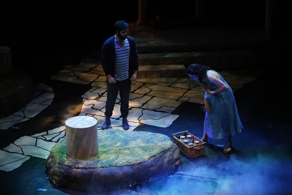 Mo, played by Sam Barkley, and Callie, played by Emily Harpe, perform during the dress rehearsal of "Sing to Me Now" Tuesday. 