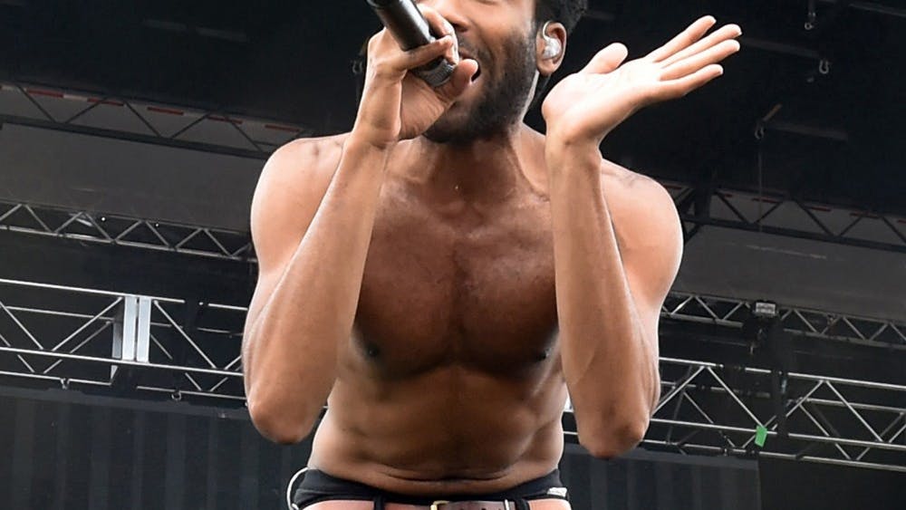 Childish Gambino, or Donald Glover, performs May 16, 2015, at Pimiico Race Course in Baltimore. Glover and Rihanna were the stars in a recently released film titled, &quot;Guava Island.&quot;