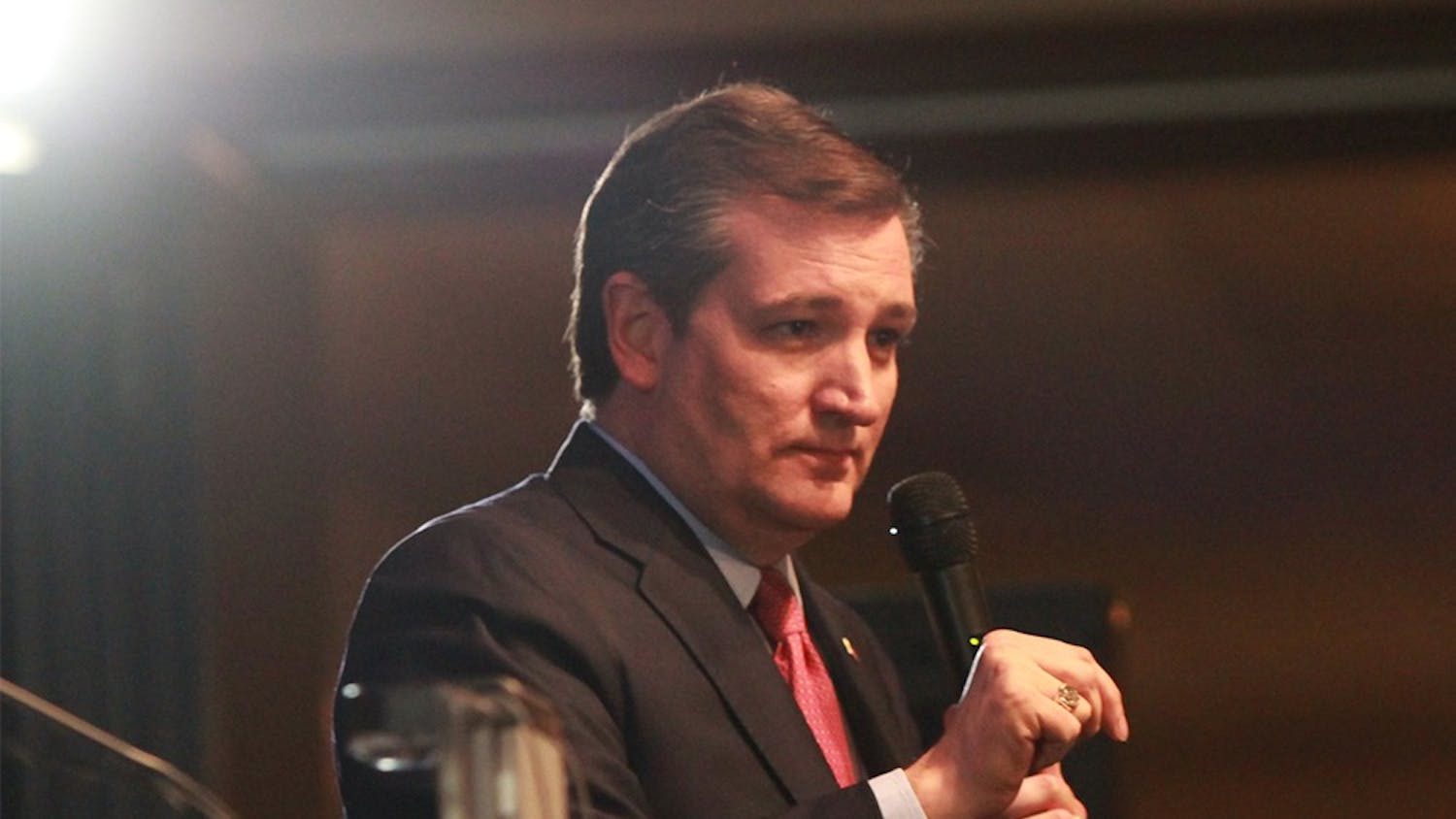 Presidential candidate Sen. Ted Cruz addresses a sold-out crowd at the Indiana Republican Spring Dinner Thursday at the Primo's Banquet Center.