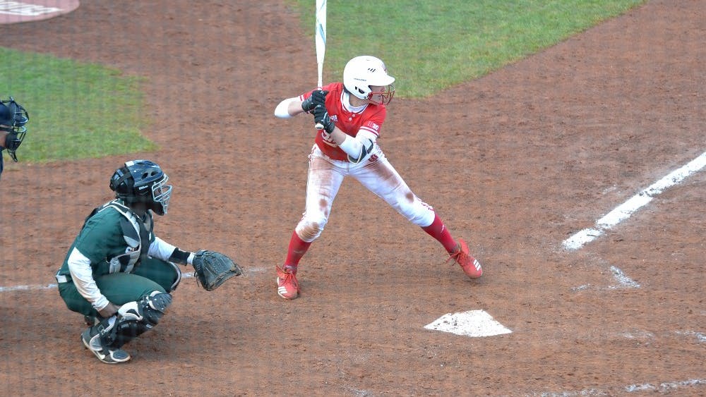 Sophomore Grayson Radcliffe swings at a ball March 31 in the second game of a doubleheader against Michigan State. Radcliffe went 2-2 on the day, hitting a home run in the third inning.
