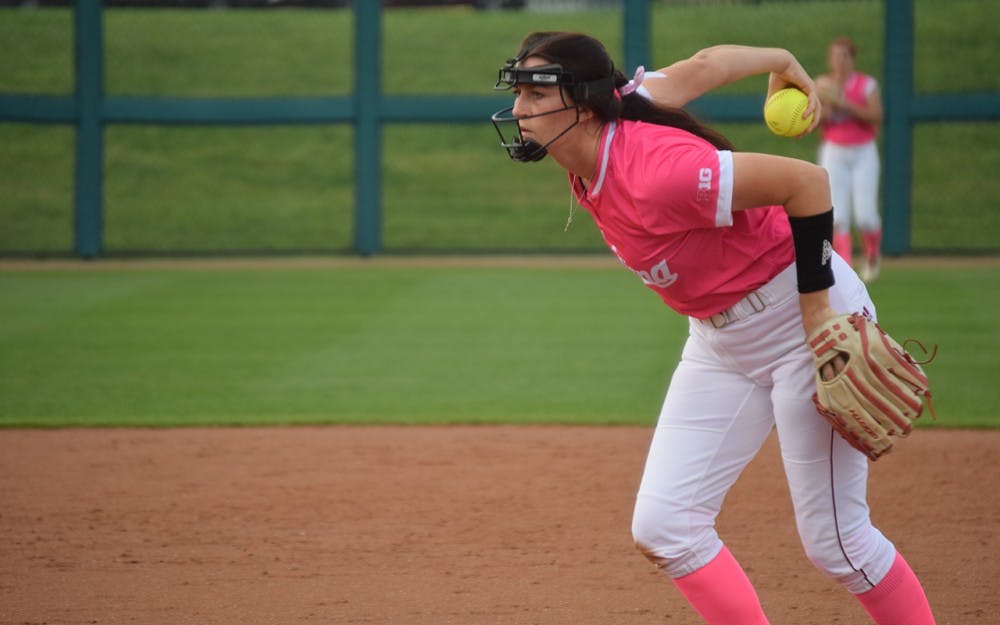 Sophomore pitcher Emily Kirk winds up in attempt to put some K's in the scorebook against No. 20 Kentucky on Wednesday. The Hoosiers fell to the Wildcats 6-2.