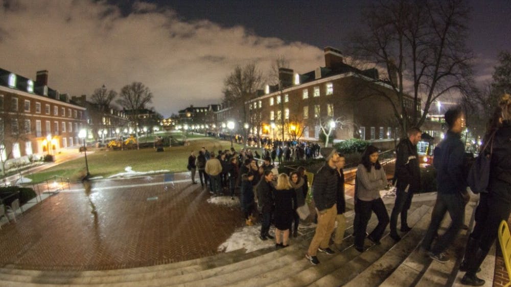 SOFYA FREYMAN/PHOTOGRAPHY STAFF
Nearly 1,500 people lined up outside Shriver Hall, anticipating former NSA contractor Edward Snowden’s virtual discussion on privacy.