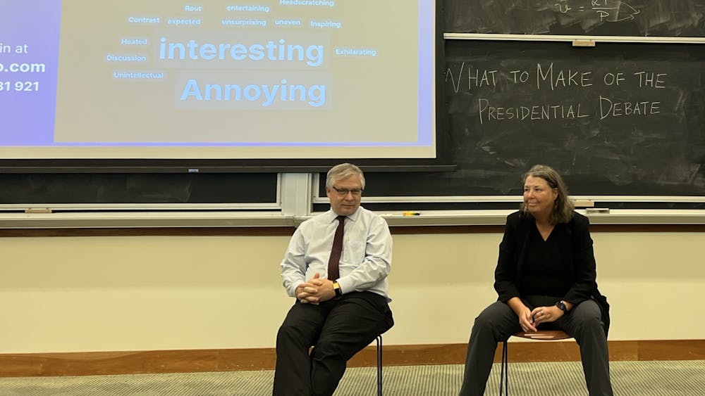 COURTESY OF BERNADETTE KIM
Perrin and Brammer provided analysis of the debate strategies and the topics discussed by the candidates. 