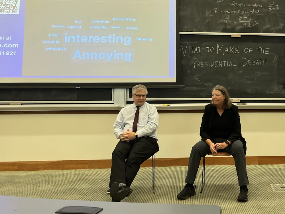 COURTESY OF BERNADETTE KIM
Perrin and Brammer provided analysis of the debate strategies and the topics discussed by the candidates. 