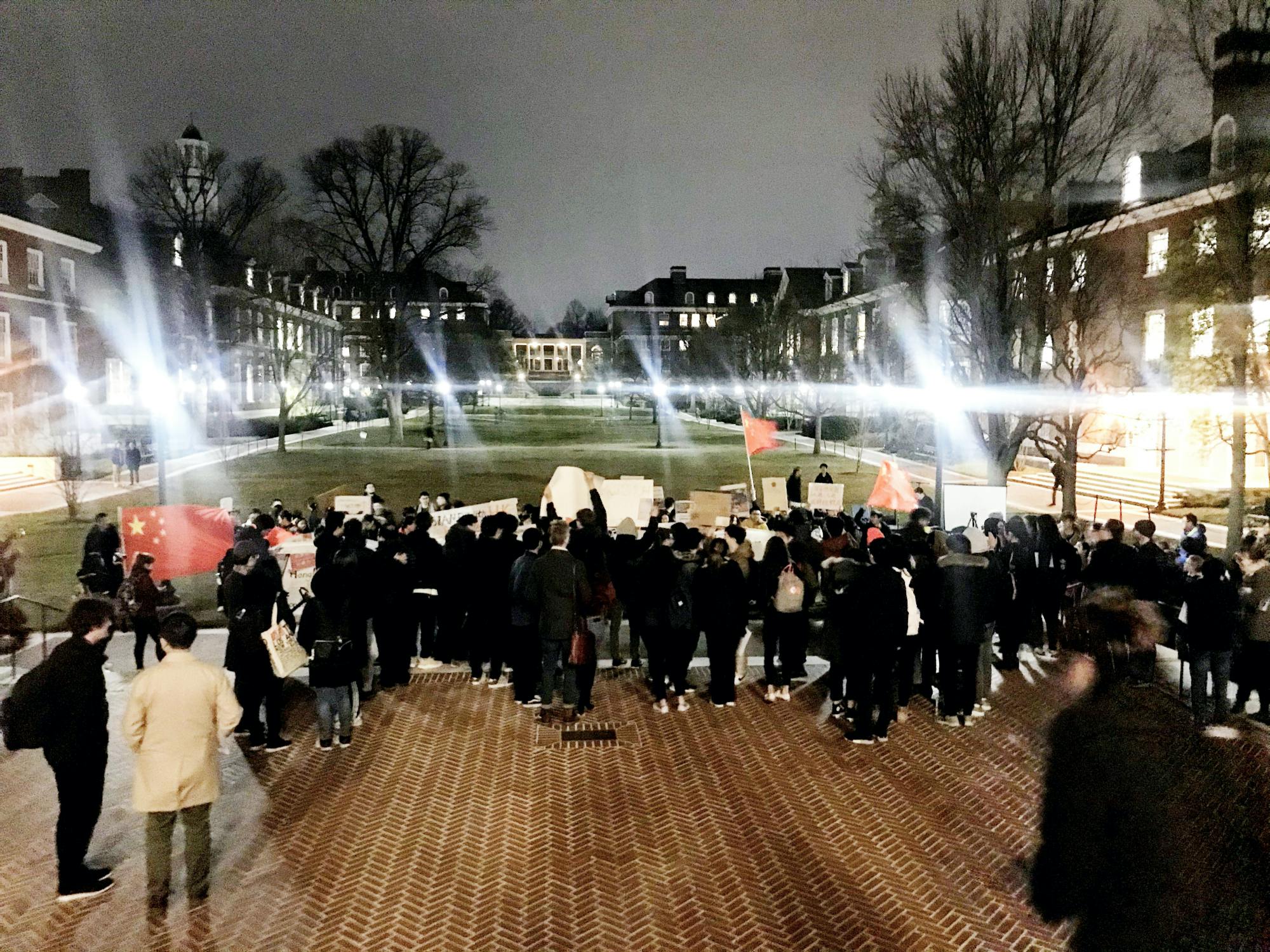 COURTESY OF EMILY MCDONALD
About 100 people gathered outside of Shriver Hall to protest Wong and Law's views.
