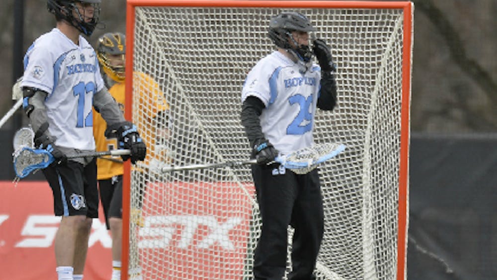 hopkinssports.com
Sophomore goalie Brock Turnbaugh starnds guard at goal.
