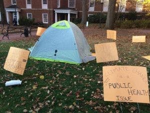 COURTESY OF CLARISSA CHEN
Members of Refuel Our Future camped outside Garland Hall after holding a sit-in.